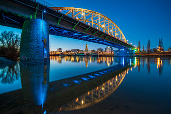 Blue coloured Arnhem John Frost Bridge