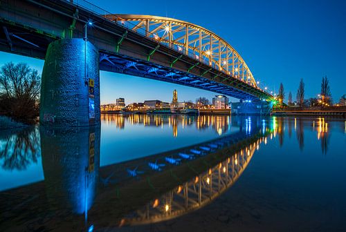 Blue coloured Arnhem John Frost Bridge