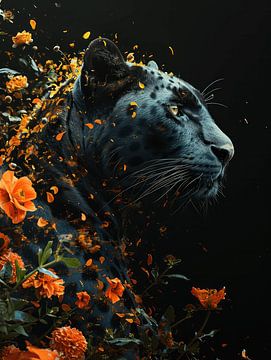 Nachtleopard in Orange Bloom | Panther von Eva Lee