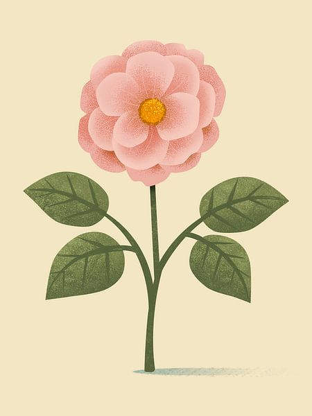 Damascene rose, botanical illustration in minimalist style by Eduard Broekhuijsen