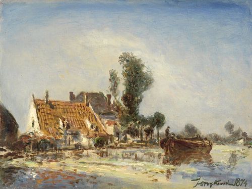Huizen aan een vaart bij Crooswijk, Johan Barthold Jongkind