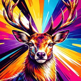 Cerf rayonnant – Portrait coloré de cerf dans le style pop art sur Dodik Hariyono