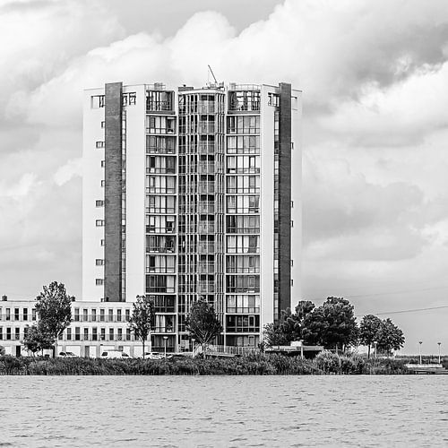 Landmark residential tower in Bergen op Zoom (black and white)