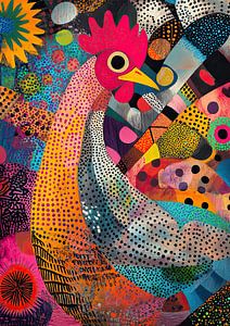 Art animalier | Poule aux couleurs et motifs vifs