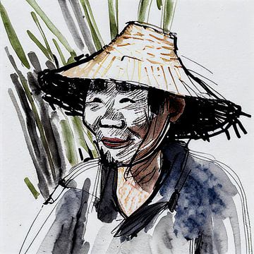Painting of a Chinese Rice Worker Illustration by Animaflora PicsStock