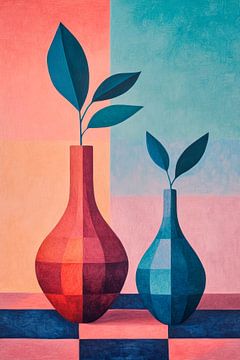 Vazen met bladeren - Abstracte kunst van Poster Art Shop