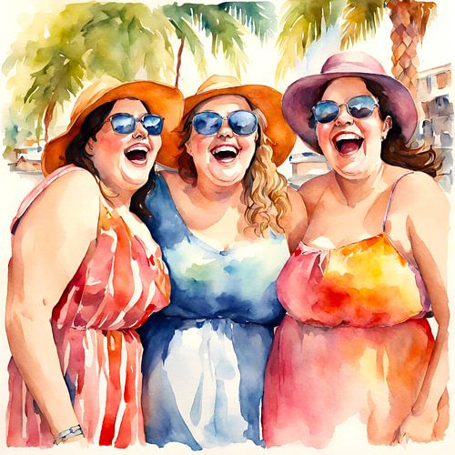 3 gezellige dames onder palmbomen