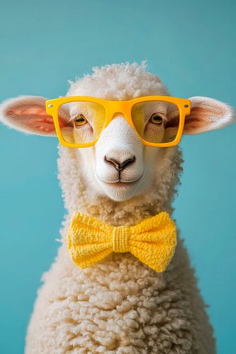 Schaap met bril en strikje in geel