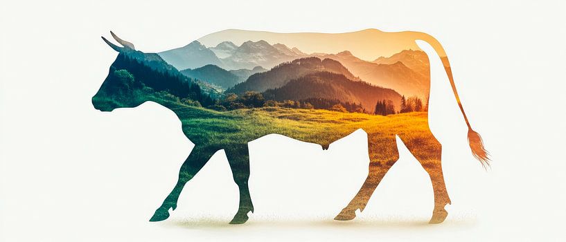 Landschaftliche Kuhsilhouette von Poster Art Shop