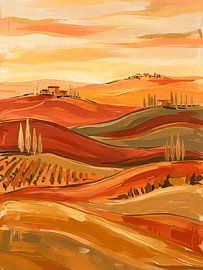 Paysage vallonné de Toscane aux chaudes teintes automnales rehaussées d'or