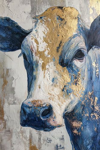 Golden Serenity - Vache minimaliste en bleu marine