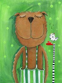 Mr. Bear houdt Muziek - Schilderij voor Kinderen van Sonja Mengkowski