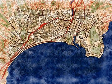 Kaart van Nice centrum in de stijl 'Serene Summer' van Maporia