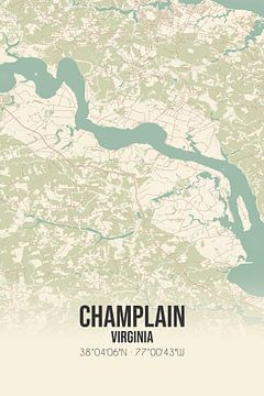 Vintage landkaart van Champlain (Virginia), USA. van Rezona