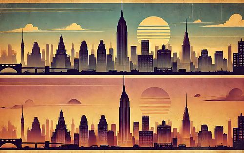 Vintage zonsondergang Skyline Poster