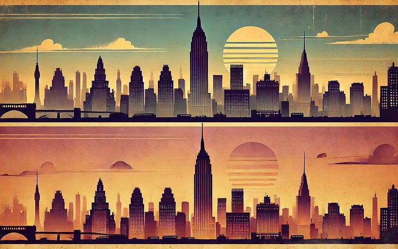 Poster Vintage Sunset Skyline par Chromatic Fusion Studio