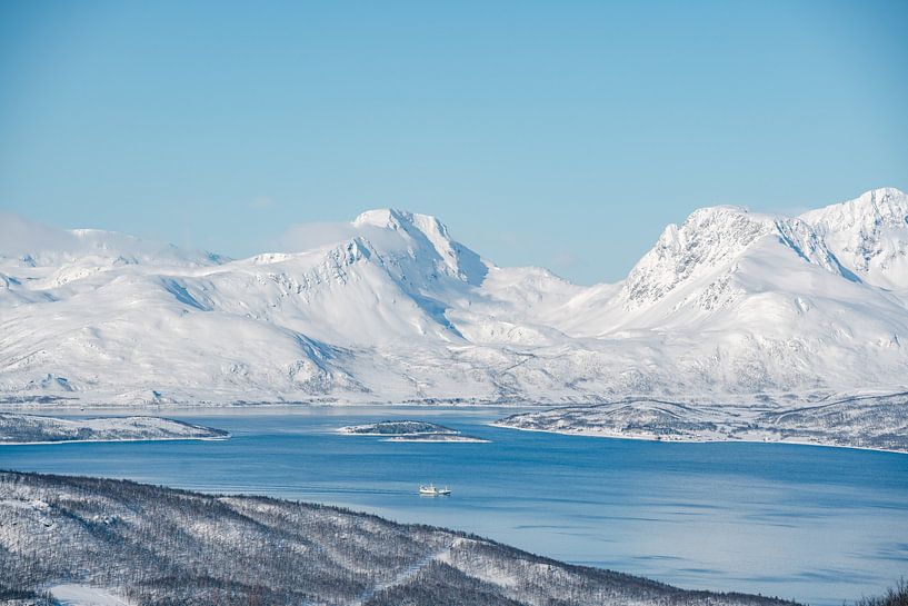 Winter Landscape with Fjords over Tromso Norway by Leo Schindzielorz