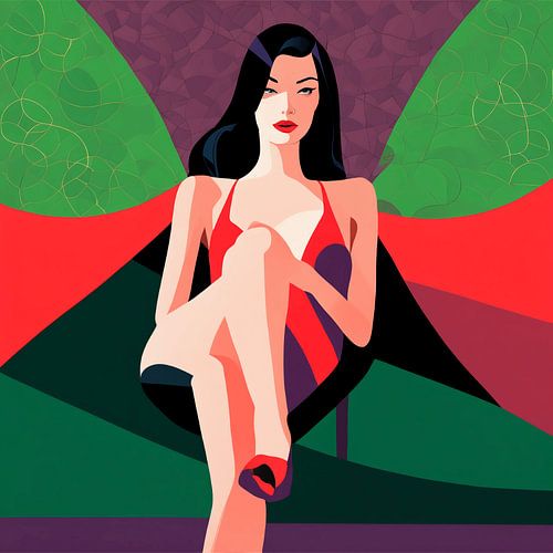 Dromerige elegantie - Illustratief portret van een vrouw in moderne stijl Verleidelijk spel