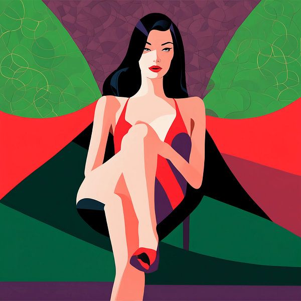 Verträumte Eleganz - Illustratives Porträt einer Frau im modernen Stil Verführerisches Spiel von Summer Shamma