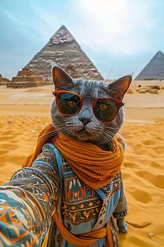 Stylish cat in front of the pyramids of Giza by Felix Brönnimann