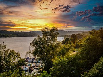 sunset clouds atmosphere at Baldeneysee Essen NRW Germany by Dieter Walther