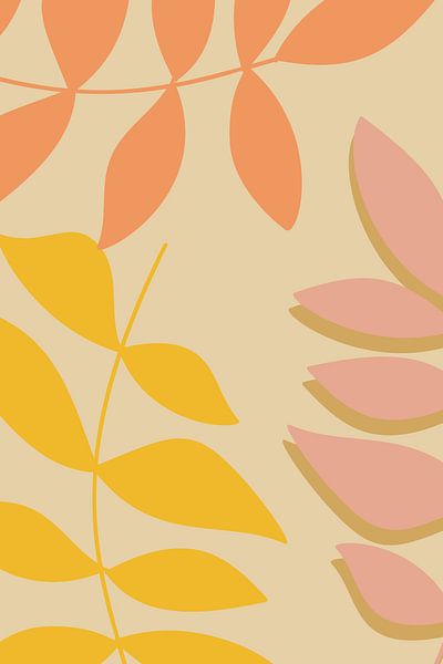Art botanique moderne. Feuilles abstraites en pastels chauds no.4 par Dina Dankers