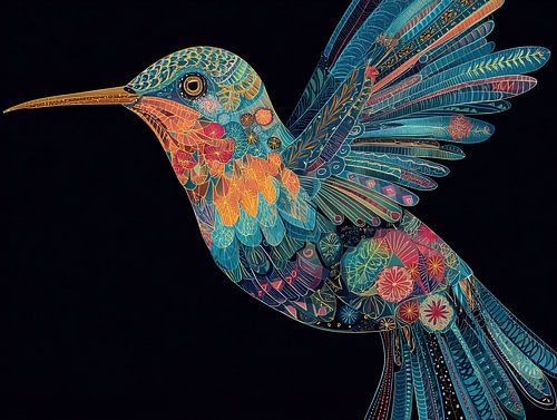 Hummingbird with Floral Patterns