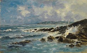 Carlos de Haes-Zeegolven paysage de récif, paysage de mer bleue, paysage antique