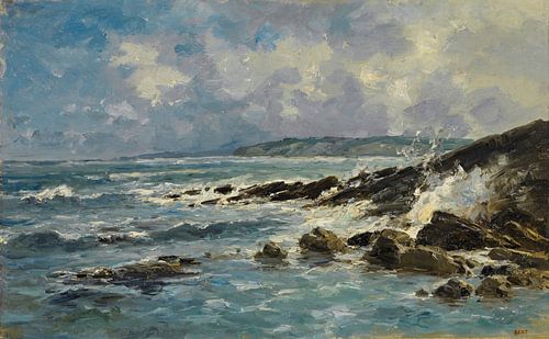 Carlos de Haes-Zeegolven riflandschap, blauwe zeelandschap, antiek landschap