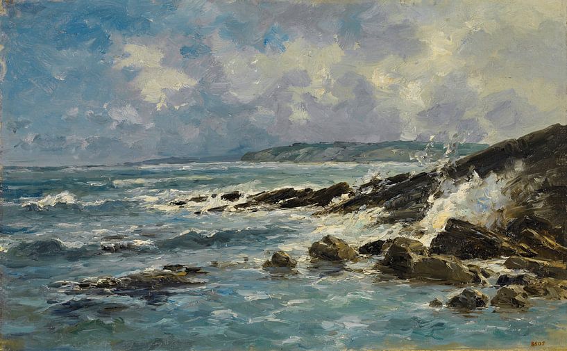 Carlos de Haes-Zeegolven paysage de récif, paysage de mer bleue, paysage antique par finemasterpiece
