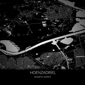 Zwart-witte landkaart van Hoenzadriel, Gelderland. van Rezona