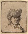 Rembrandt van Rijn, Selbstbildnis in einer Pelzmütze von Rembrandt van Rijn Miniaturansicht