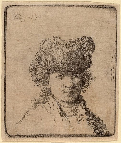 Rembrandt van Rijn, Selbstbildnis in einer Pelzmütze von Rembrandt van Rijn