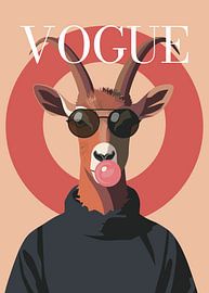 deer Stylish wearing sunglasses blowing pink bubble gum vogue poster by Cross