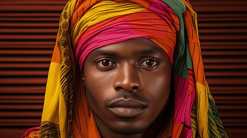 Portret van een Afrikaanse man met een kleurrijke hoofddoek