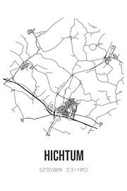 Hichtum (Fryslan) | Karte | Schwarz und Weiß von Ortsdrucke