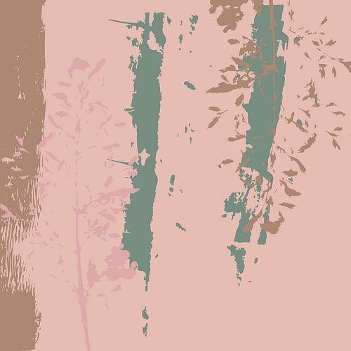 Roze, bruine, groene planten. Zachte en tedere botanische kunst in pasteltinten.