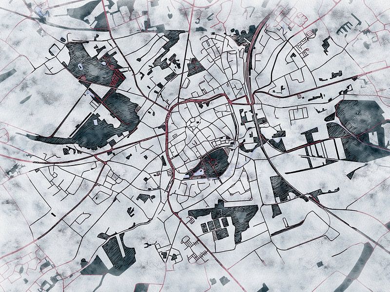 Map of Tongeren with the style 'White Winter' by Maporia