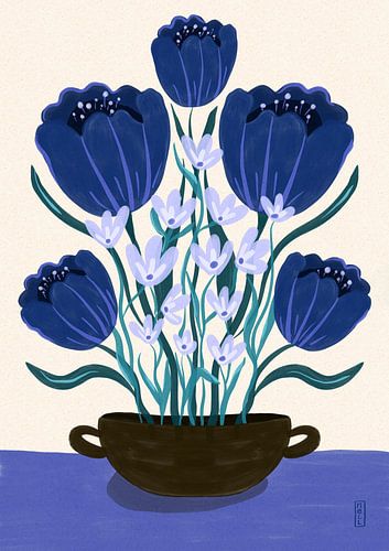 Blaue Beeren Träume Florale Illustration von Dirkie Nell