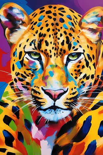 Kleurrijke luipaard popart schilderij