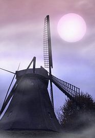 Molen met maanlicht van Vera Laake