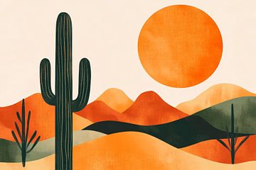 Cactuslandschap in een warme kleurtint van Poster Art Shop