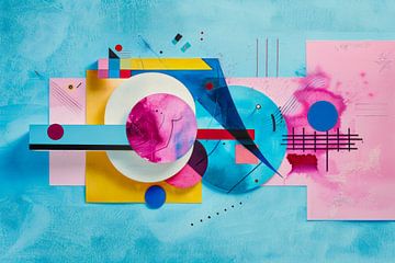 Geometrisch abstract, blauw en roze #7 van Joriali Abstract