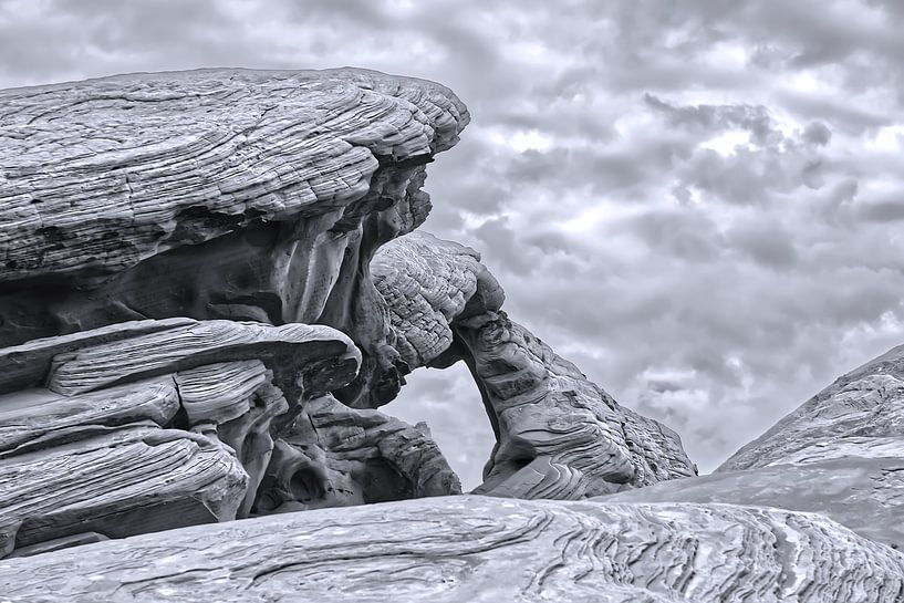 The Valley of Fire's fire-red rock formations in black and white by Robert Jan Smit