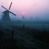 Silence in the Morning Mist | Two Mills at Sunrise by Karina Brouwer