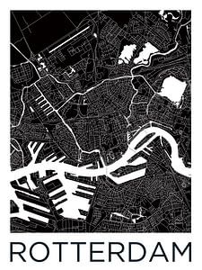 Rotterdam | Stadtplan schwarz weiß von WereldkaartenShop