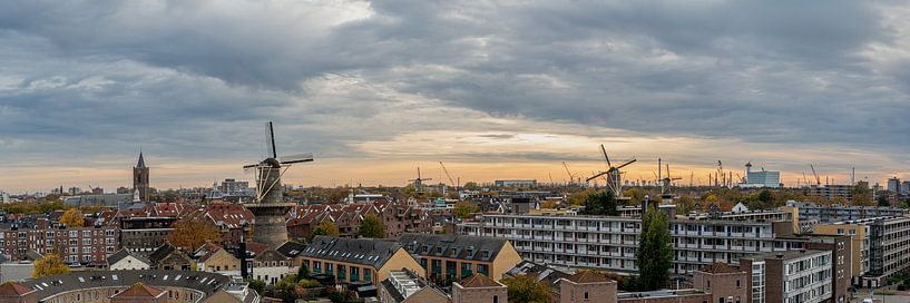 Panorama de la ligne d'horizon de Schiedam avec des moulins à vent par Kok and Kok