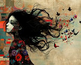 Woman with Wings and Flowers by Art Whims