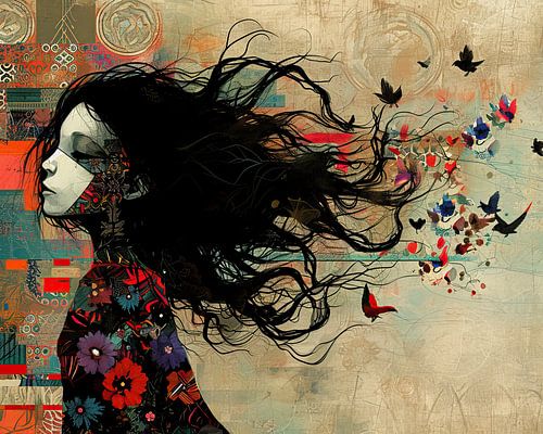 Femme aux ailes et aux fleurs sur Caprices d'Art