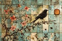 Enchanting artwork in blue and green of old-fashioned tiles